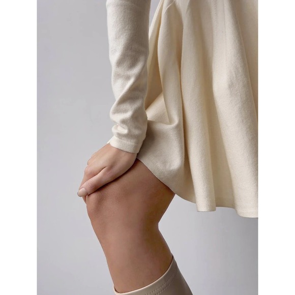 Commense Beige Sweater Dress Thick Pleated Long Sleeve Fit and Flare Mini M - Picture 5 of 7